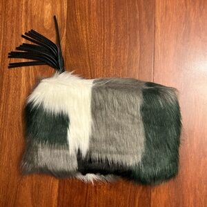Vera Bradley Siberia Patchwork Faux Fur Tassel Clutch NWOT